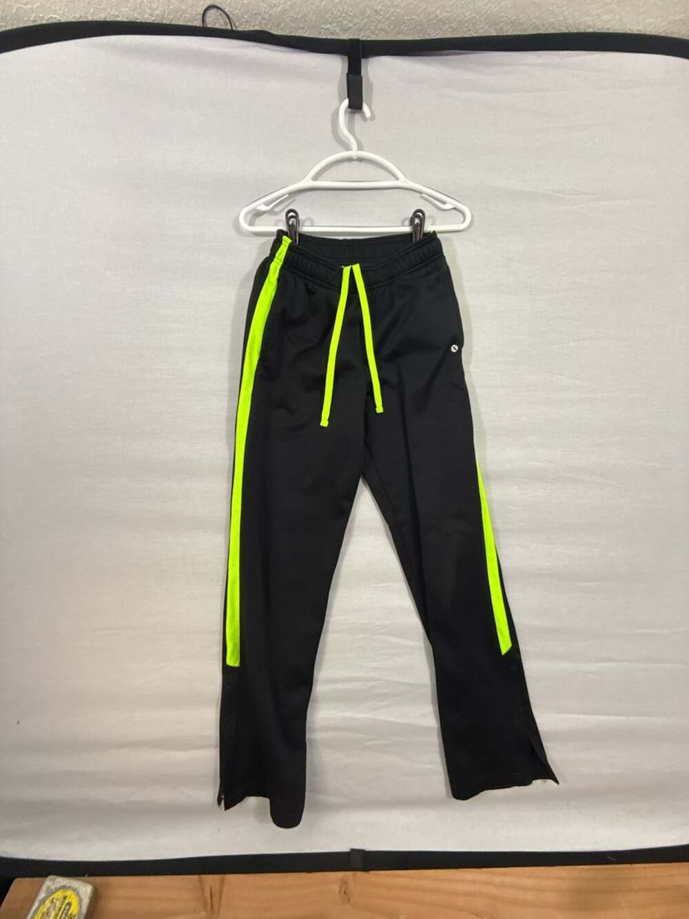 Xersion Men's Black Track Pants with Neon Yellow Side Stripe Drawstring Size S